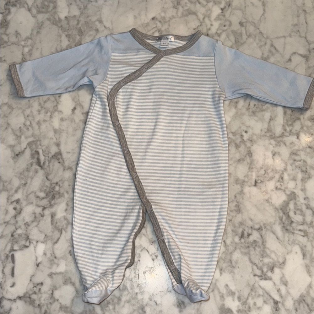 Kissy Kissy Pima Cotton Striped Footie with Gray Button Trim 6/9M